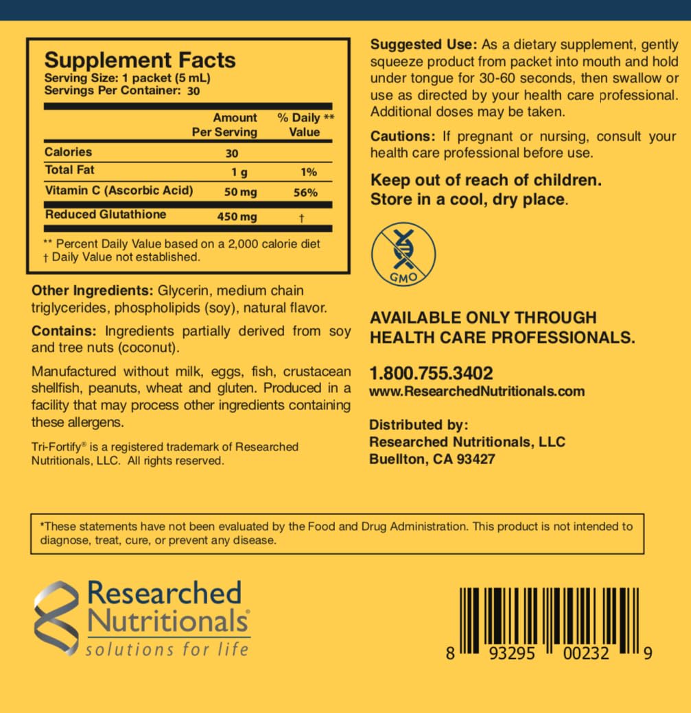 Researched Nutritionals Liposomal Glutathione (450mg) + Colostrum & Mushrooms Supplement for Immune Support - Enhanced Immunity Duo - Tri-Fortify Orange + Transfer Factor Multi-Immune (2 Piece Set) - Maple Wellness Supplements