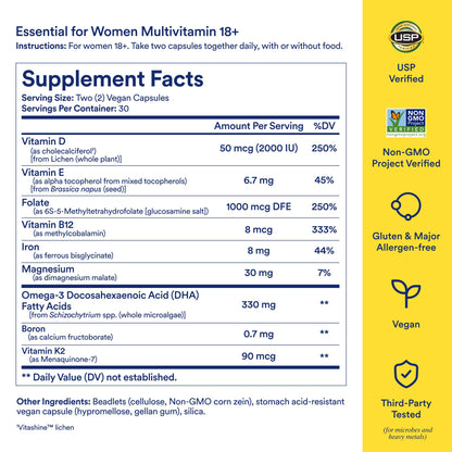 Ritual Women’s 18+ Daily Multivitamin - Key Essential Vitamins and Minerals to Support Energy, Heart, Bone, Brain Health* - Clinical Backed - Vegan - Maple Wellness Supplements