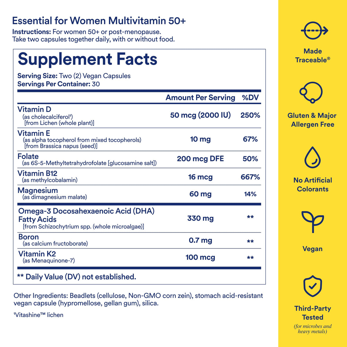 Ritual Women’s 50+ Daily Multivitamin - Key Essential Vitamins and Minerals to Support Menopause, Energy, Heart, Bone, Brain Health* - Including Folate - Maple Wellness Supplements