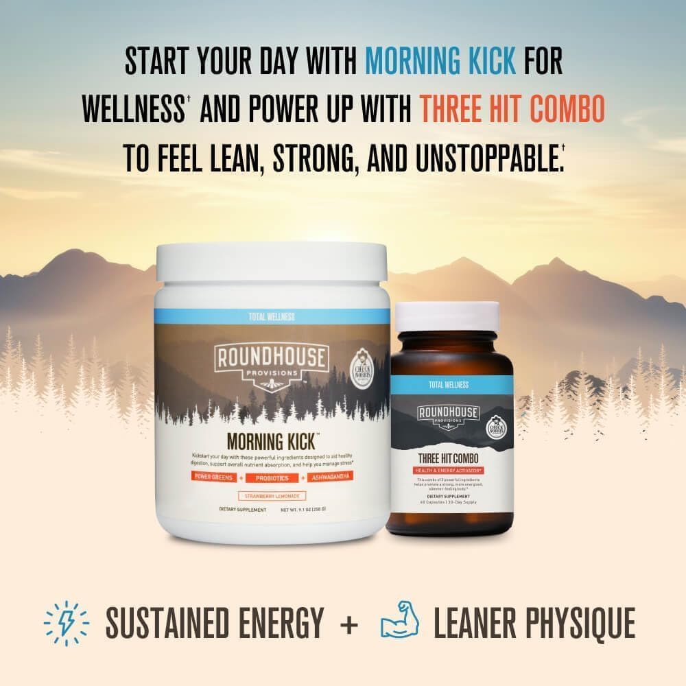 ROUNDHOUSE PROVISION Morning Kick, Greens Superfood Powder Supplement with Ashwagandha, Collagen & Probiotics - Sugar Free, Caffeine Free (3 Pack, Strawberry Lemonade Flavor) by Chuck Norris - Maple Wellness Supplements