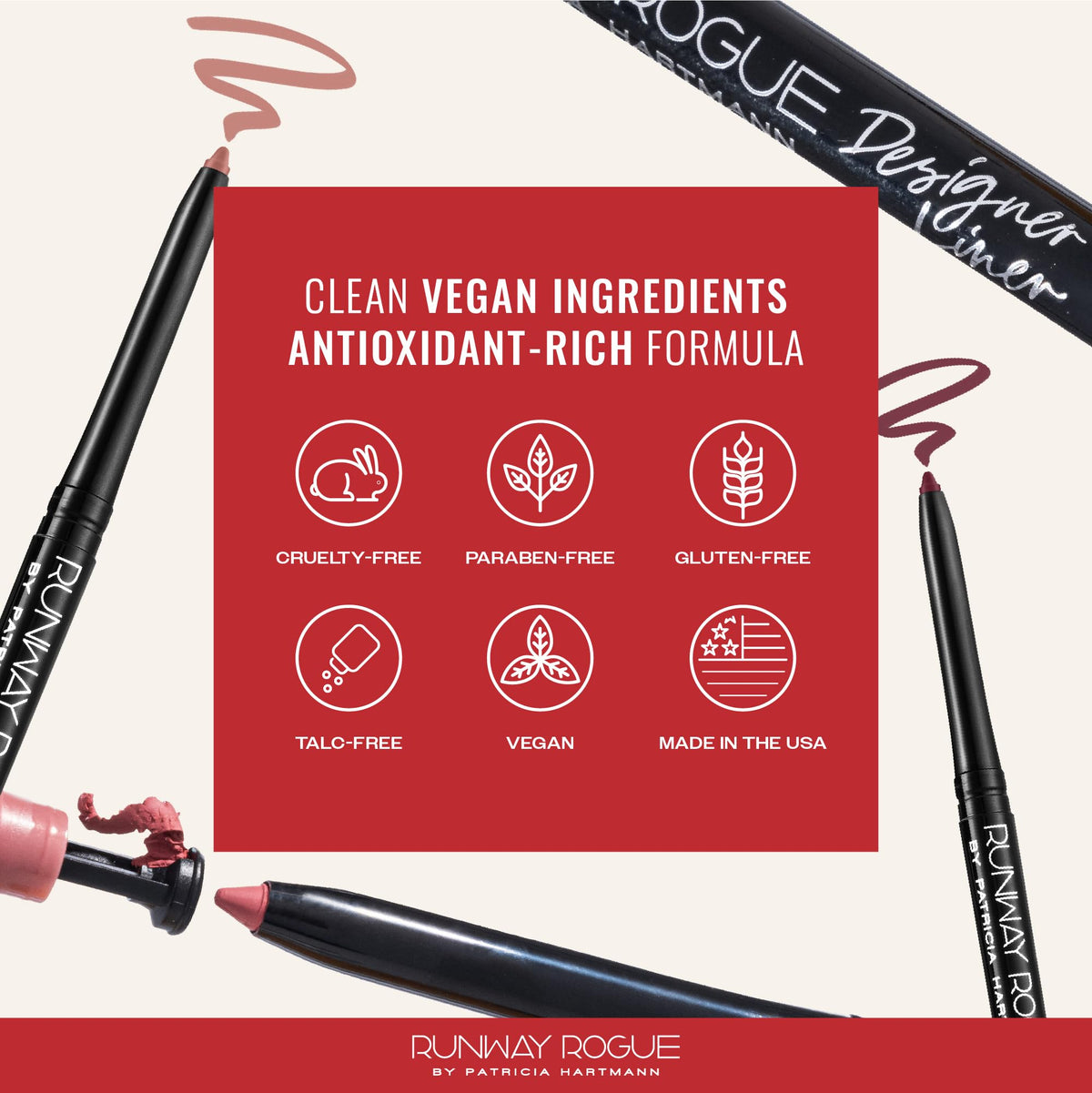 Runway Rogue Designer Liner Lip Pencil, Matte Cool Berry-Rose Lip Liner Pencil and Lip Liner Sharpener, ‘Camera Ready’ - Maple Wellness Supplements