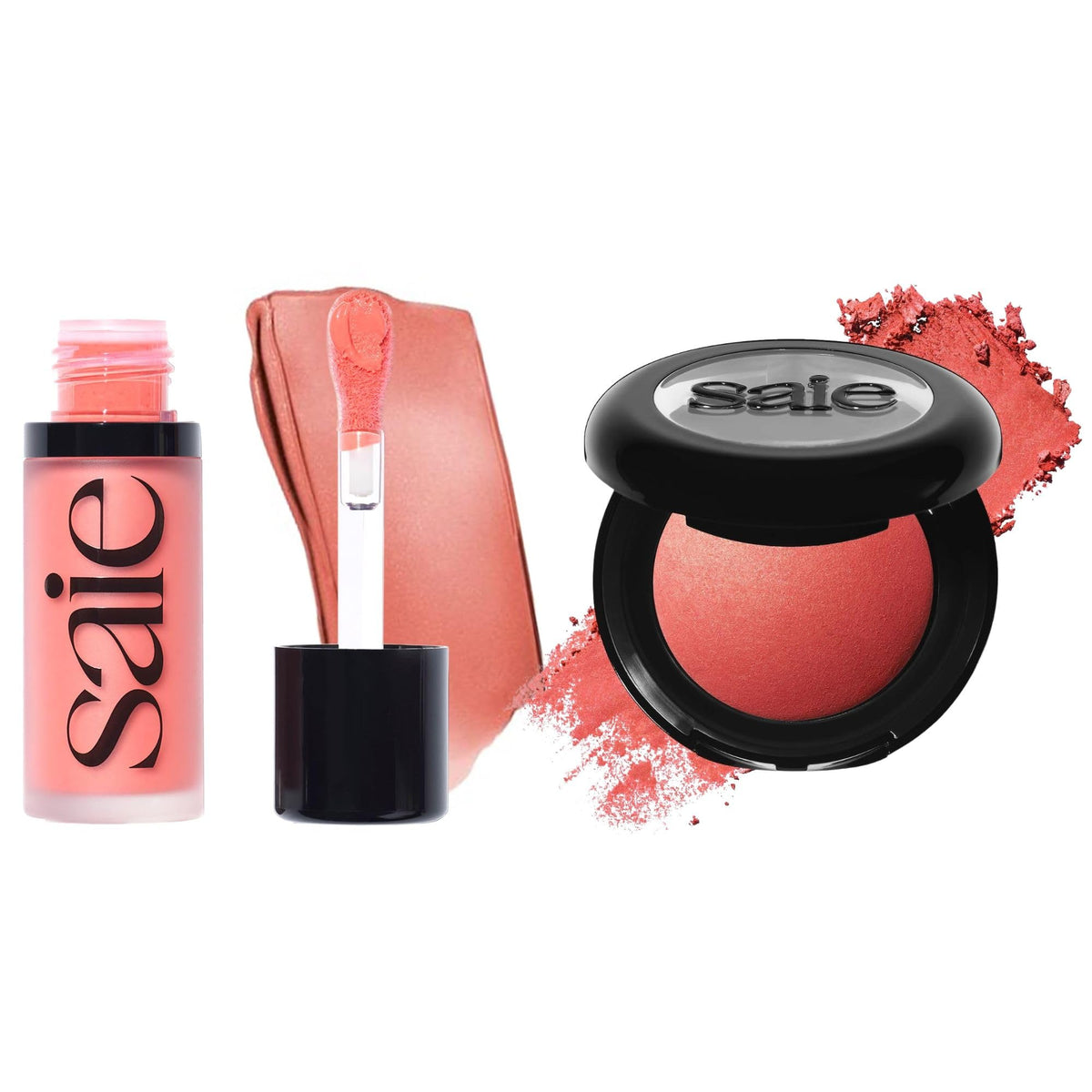 Saie Cheek Flush Duo - Dew Liquid Blush (.40 oz, Poppy), SuperSuede Baked Powder Blush (.01 oz, Stella) - Layerable, Skin-Nourishing Blushes for a Seamless Radiant Finish - Maple Wellness Supplements