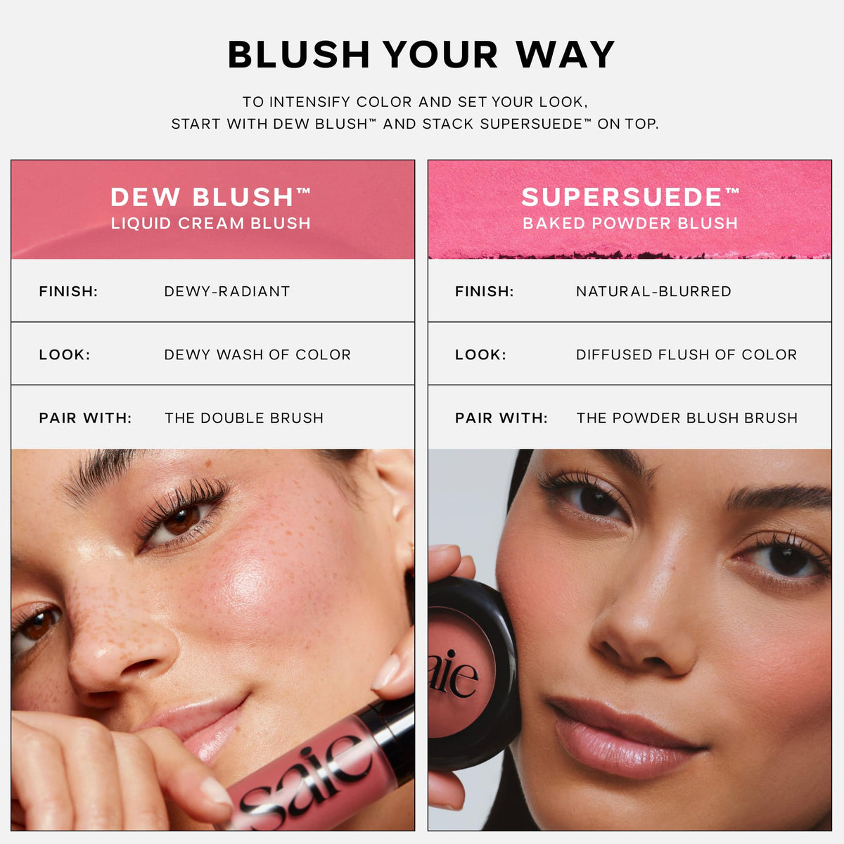 Saie Cheek Flush Duo - Dew Liquid Blush (.40 oz, Poppy), SuperSuede Baked Powder Blush (.01 oz, Stella) - Layerable, Skin-Nourishing Blushes for a Seamless Radiant Finish - Maple Wellness Supplements