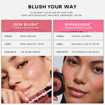 Saie Cheek Flush Duo - Dew Liquid Blush (.40 oz, Poppy), SuperSuede Baked Powder Blush (.01 oz, Stella) - Layerable, Skin-Nourishing Blushes for a Seamless Radiant Finish - Maple Wellness Supplements