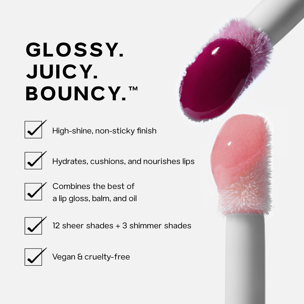 Saie Glossybounce High-Shine Hydrating Lip Gloss Oil - Sheer Tinted Lip Oil with Hyaluronic Acid + Jojoba Oil for Long-Lasting Moisture (.17 oz) (Disco + Bounce) - Maple Wellness Supplements