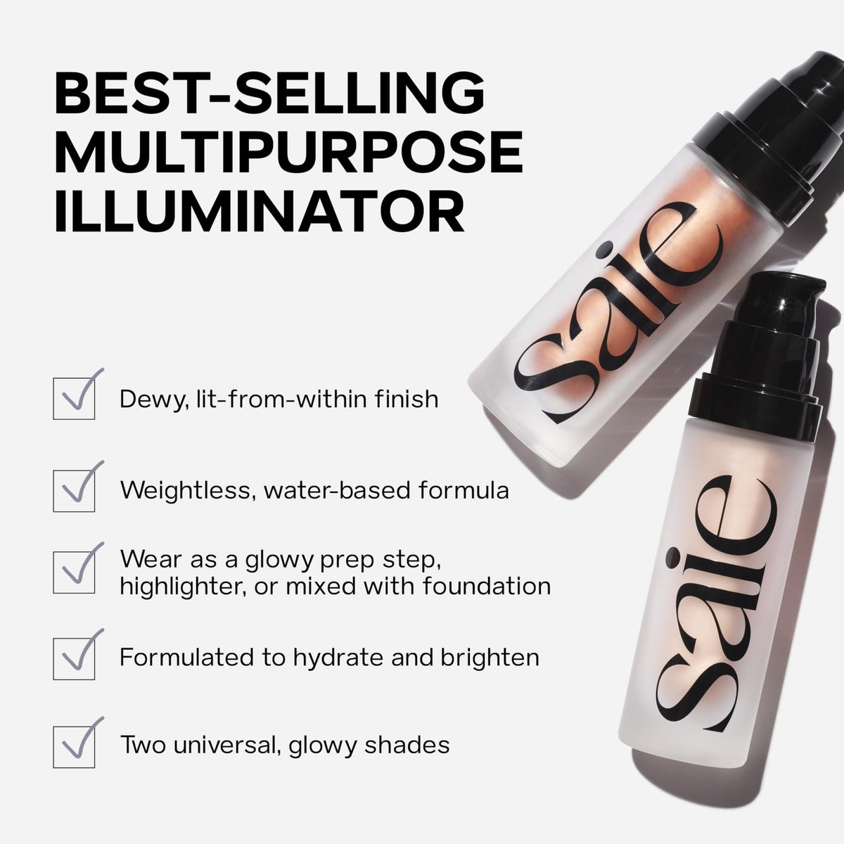 Saie Mini Glowy Super Gel Lightweight llluminator & Makeup Primer - Sunglow (0.5 oz) + Dew Blush - Lightweight Liquid Blush with a Blendable + Buildable Cream Finish - Cutie (.40 oz) - Maple Wellness Supplements