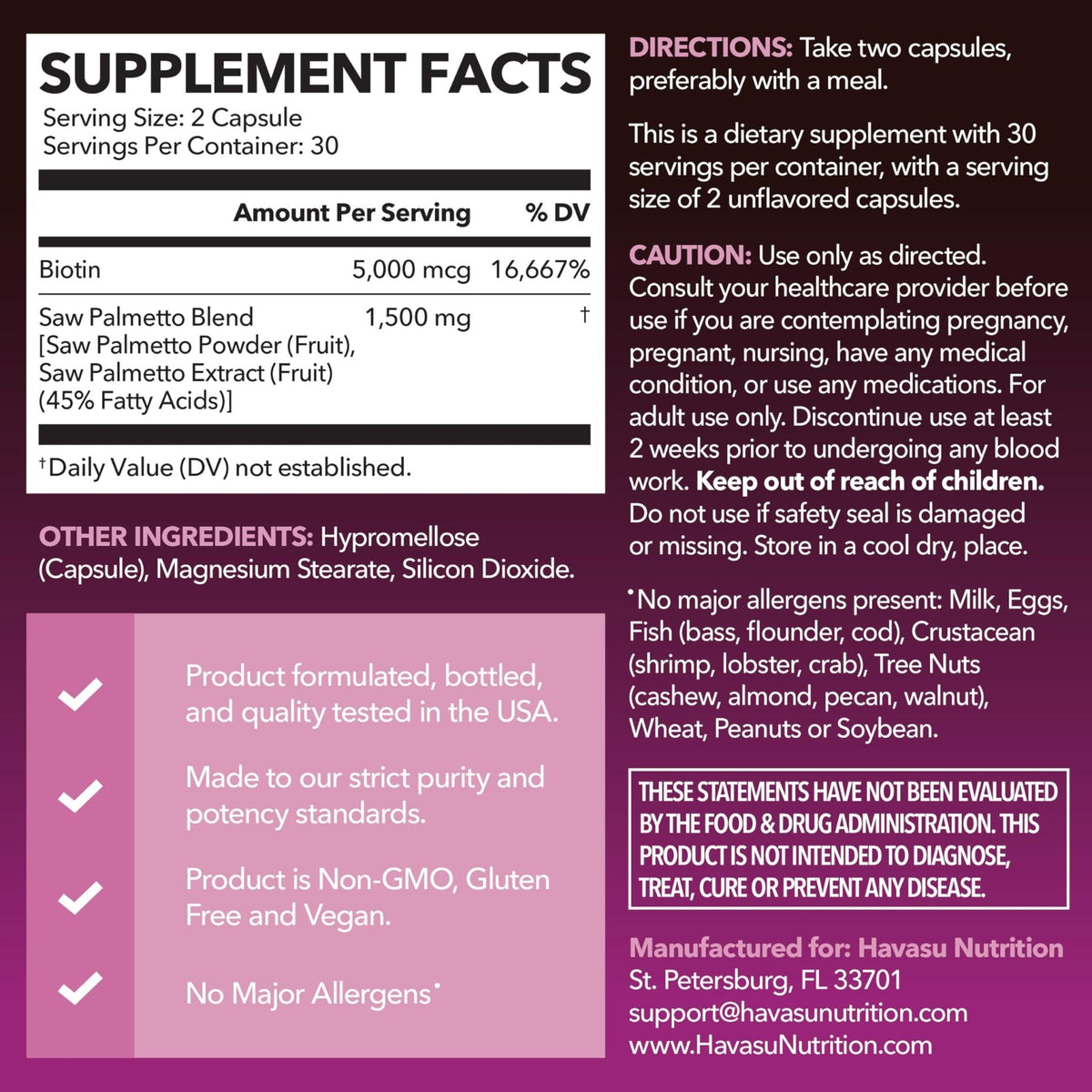 Saw Palmetto for Women with Biotin 5000mcg - Powerful DHT Blocker to Support Hair, Skin, and Nail Health - 60 Count - Vegan, Non-GMO Vitamin for Stronger, - Maple Wellness Supplements