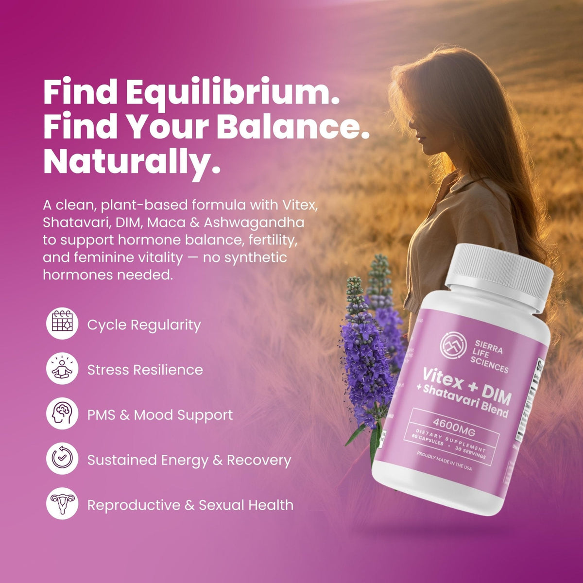 SIERRA LIFE SCIENCES Hormonal Balance Blend for Women – Vitex, DIM, Shatavari + Adaptogenic Support – Menstrual & Menopause Relief – Vegan, Clean-Label Formula – 4600mg – (Pack of 2) - Maple Wellness Supplements