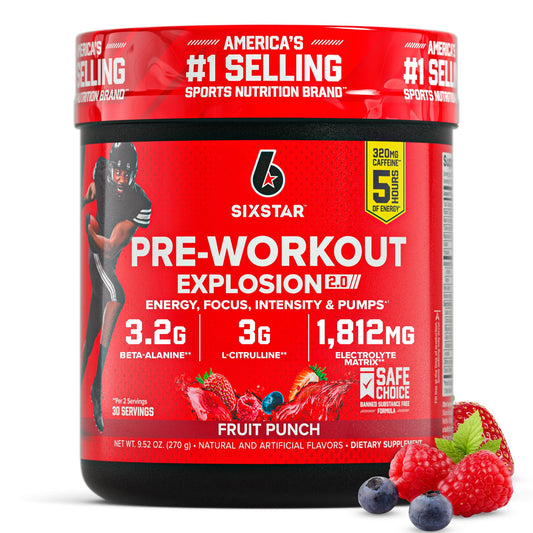 Six Star Pre-Workout Powder for Men & Women, Fruit Punch (30 Servings) - Preworkout Explosion 2.0 Energy Powder Drink Mix with Beta-Alanine & Caffeine - Maple Wellness Supplements