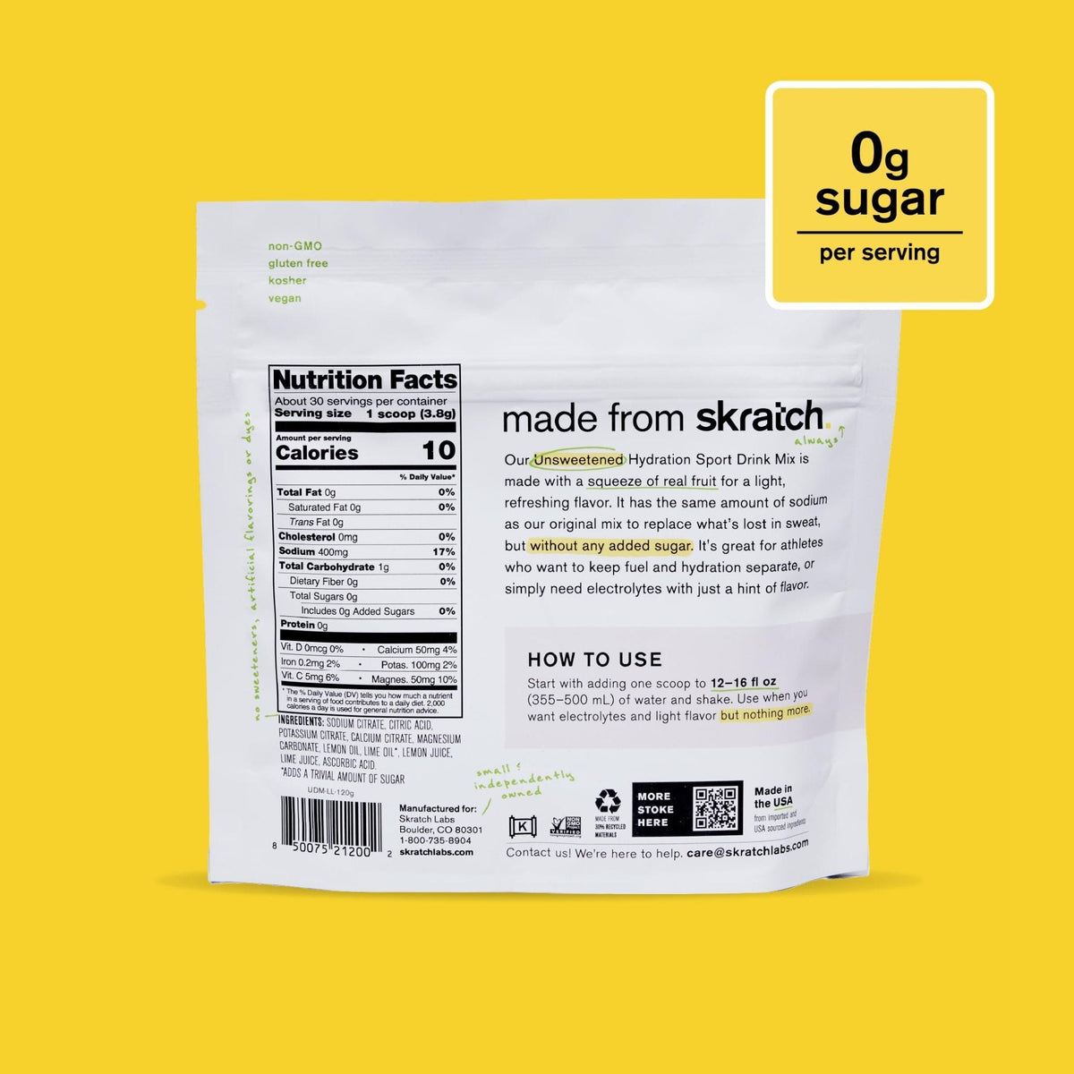 Skratch Labs Unsweetened Hydration Sport Drink Mix | Sugar Free | Electrolytes Booster | Lemon + Lime - 30 Servings | Non-GMO - Maple Wellness Supplements