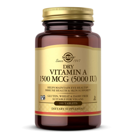 Solgar Dry Vitamin A 1500 mcg (5000 IU), 100 Tablets - Supports Healthy Eyes, Skin & Immune System - Non-GMO, Vegan, Gluten Free, - Maple Wellness Supplements