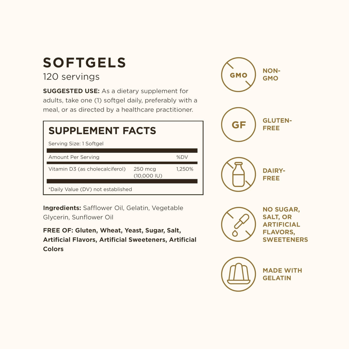 Solgar Vitamin D3 (Cholecalciferol) 250 MCG (10,000 IU), 120 Softgels - Helps Maintain Healthy Bones & Teeth - Immune System Support - Maple Wellness Supplements