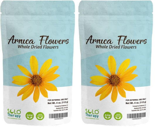 Solo Therapy Arnica Dried Whole Flowers 4 oz, Heterotheca Inuloides, Flores De Arnica Secas, Product from México, Packaged in The USA (Pack of 2) - Maple Wellness Supplements