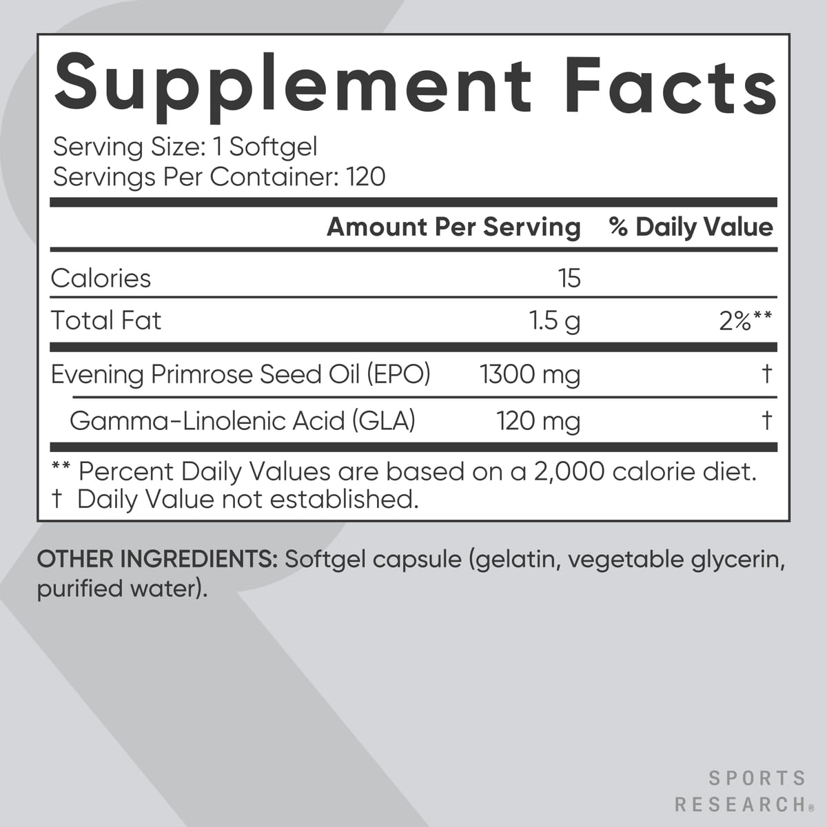 Sports Research Evening Primrose Supplement from Cold Pressed Oil - Softgels for Women’s Health & Skin Health - Gluten Free & Non-GMO GLA - High Potency 1300mg, 120 Count - Maple Wellness Supplements