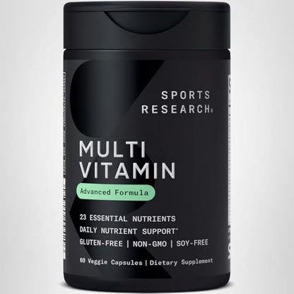 Sports Research® Multivitamin – Advanced Formula - 23 Essential Vitamins & Minerals with CoQ10 & Iodine - Daily Nutrient Support*- Non-GMO Tested & Gluten-Free -60 Veggie Capsules - Maple Wellness Supplements