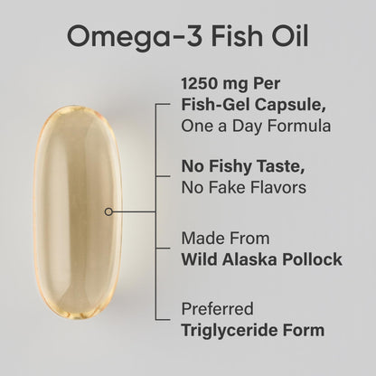 Sports Research® Omega-3 Fish Oil 1250 - Triple Strength Fish Oil Supplement from Wild Alaska Pollock - MSC Certified Sustainable · Non-GMO · Soy Free - 180 Softgel Capsules - Maple Wellness Supplements