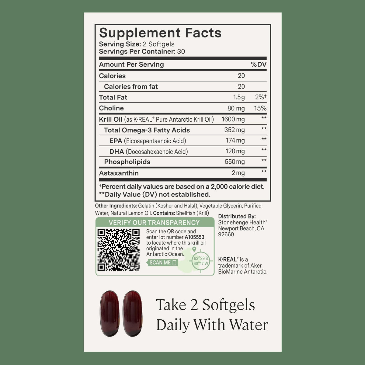Stonehenge Health Dynamic Krill Oil 1600mg – Triple Strength Antarctic Omega-3 Supplement with EPA, DHA, Phospholipids & 2mg Astaxanthin – Supports Heart, Brain, Skin, Joint & Eye Health – 60 Softgels - Maple Wellness Supplements
