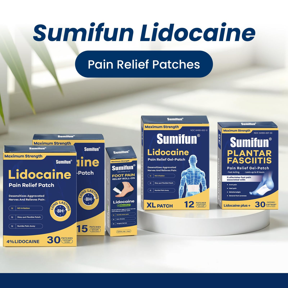 Sumifun Foot Pain Relief Lidocaine Roll-On - Maximum Strength OTC for Plantar Fasciitis & Heel Pain - Fast-Drying, Non-Greasy Formula, 2.5 Fl Oz - Maple Wellness Supplements