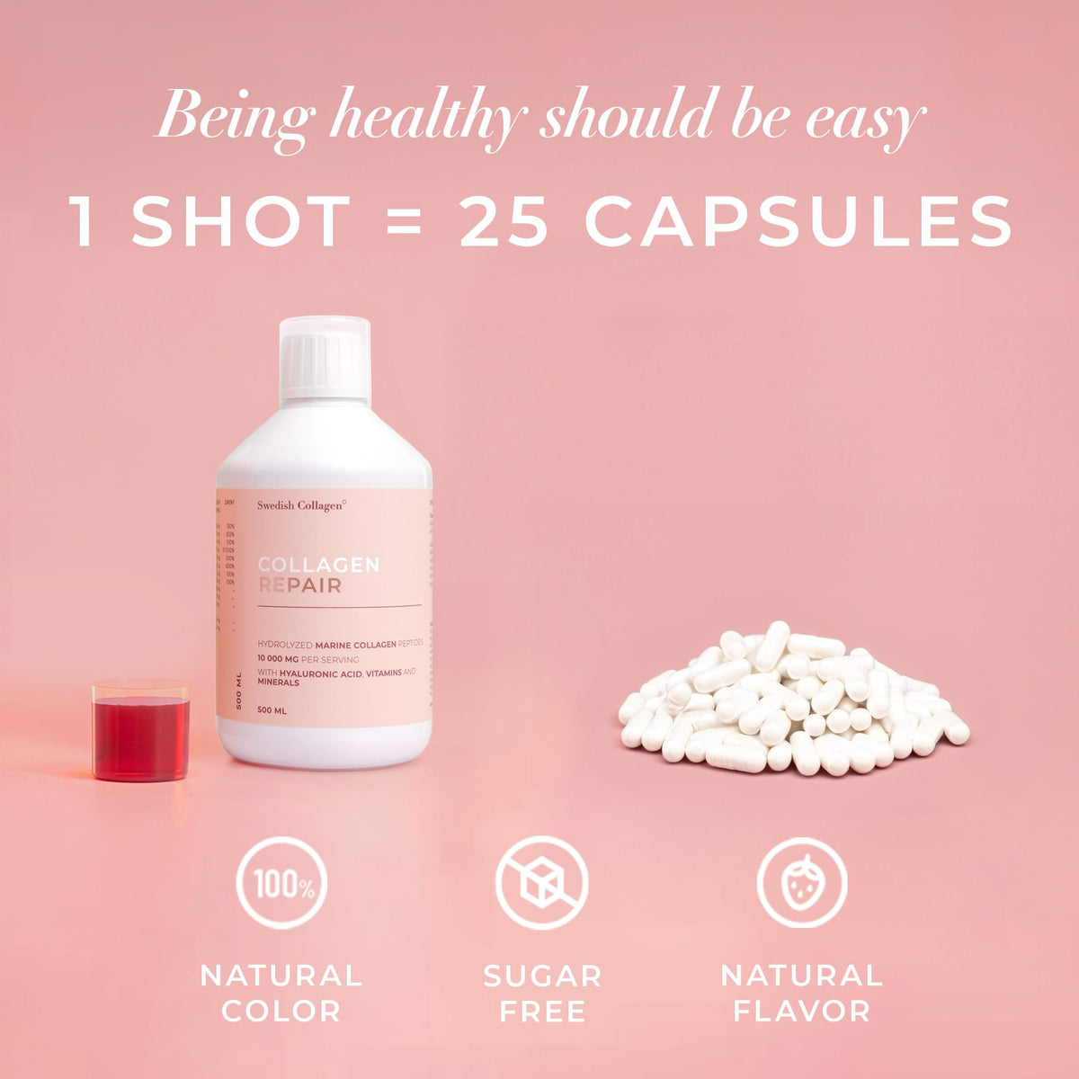 Swedish Collagen Repair | 10,000 mg Hydrolyzed Marine Collagen Liquid Supplement - 500 ml, 20 Day Supply I Hyaluronic Acid, Biotin & Vitamin C for Healthy Hair, Skin, Nails & Joints | Sugar-Free - Maple Wellness Supplements
