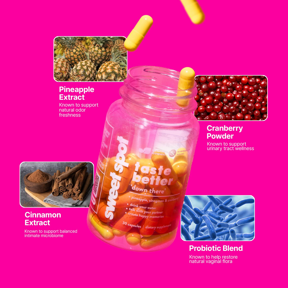 Buy ​Sweet Spot – Pineapple & Cranberry Vaginal Health Supplement, 60 Capsules – Freshens Taste, Promotes Feminine Balance - Vitaza UK Supplements UK
