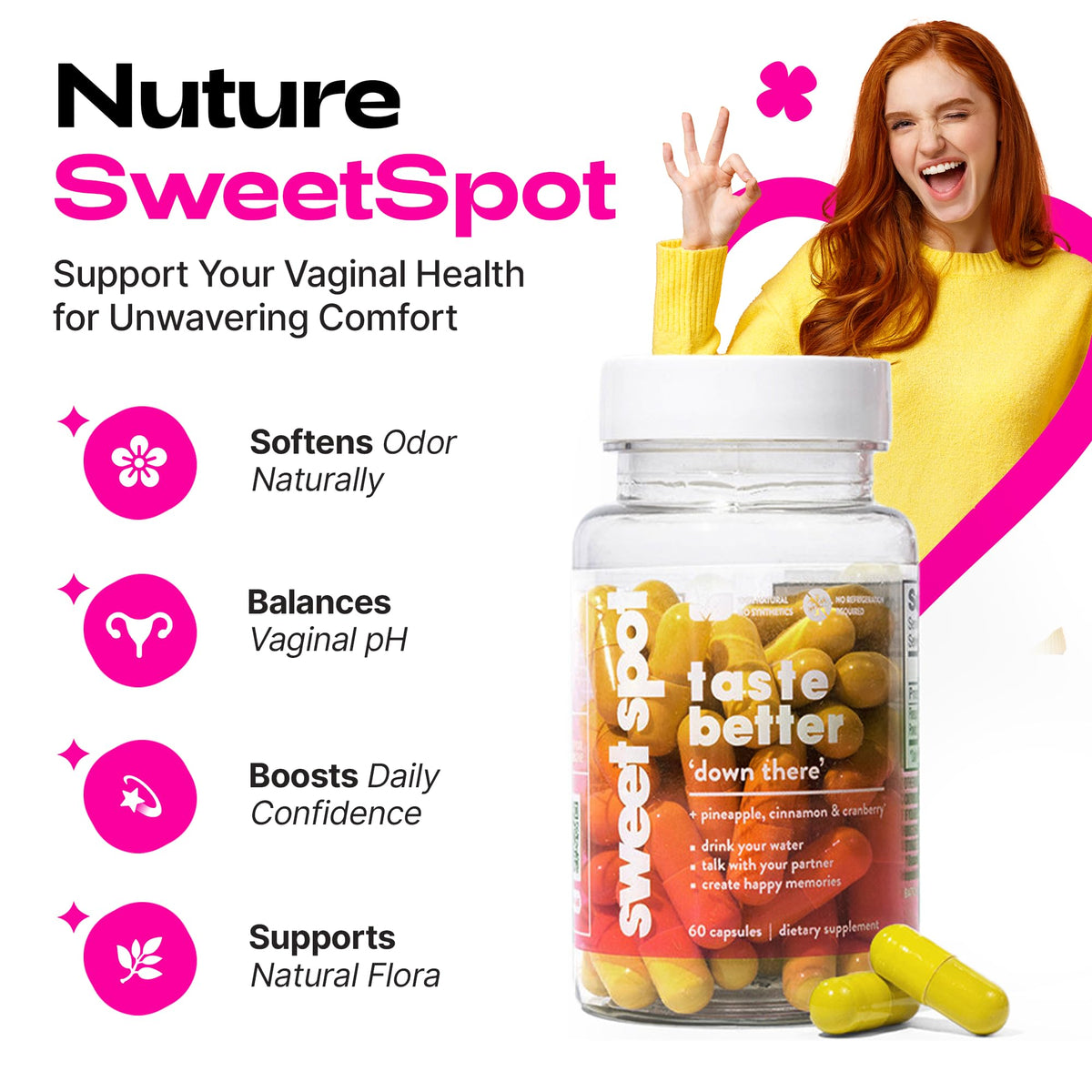 Buy ​Sweet Spot – Pineapple & Cranberry Vaginal Health Supplement, 60 Capsules – Freshens Taste, Promotes Feminine Balance - Vitaza UK Supplements UK