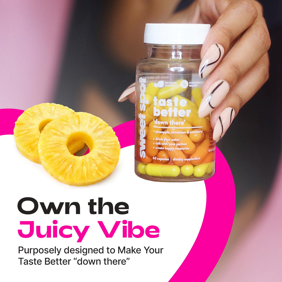 Buy ​Sweet Spot – Pineapple & Cranberry Vaginal Health Supplement, 60 Capsules – Freshens Taste, Promotes Feminine Balance - Vitaza UK Supplements UK