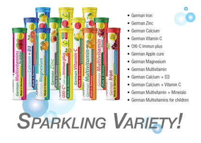 T&D German Multivitamin + Mineralien Drink Effervescent Tablets 60 Servings Pomegranate Flavour – 10 Vitamins + 2 Minerals – Made in Germany - Maple Wellness Supplements