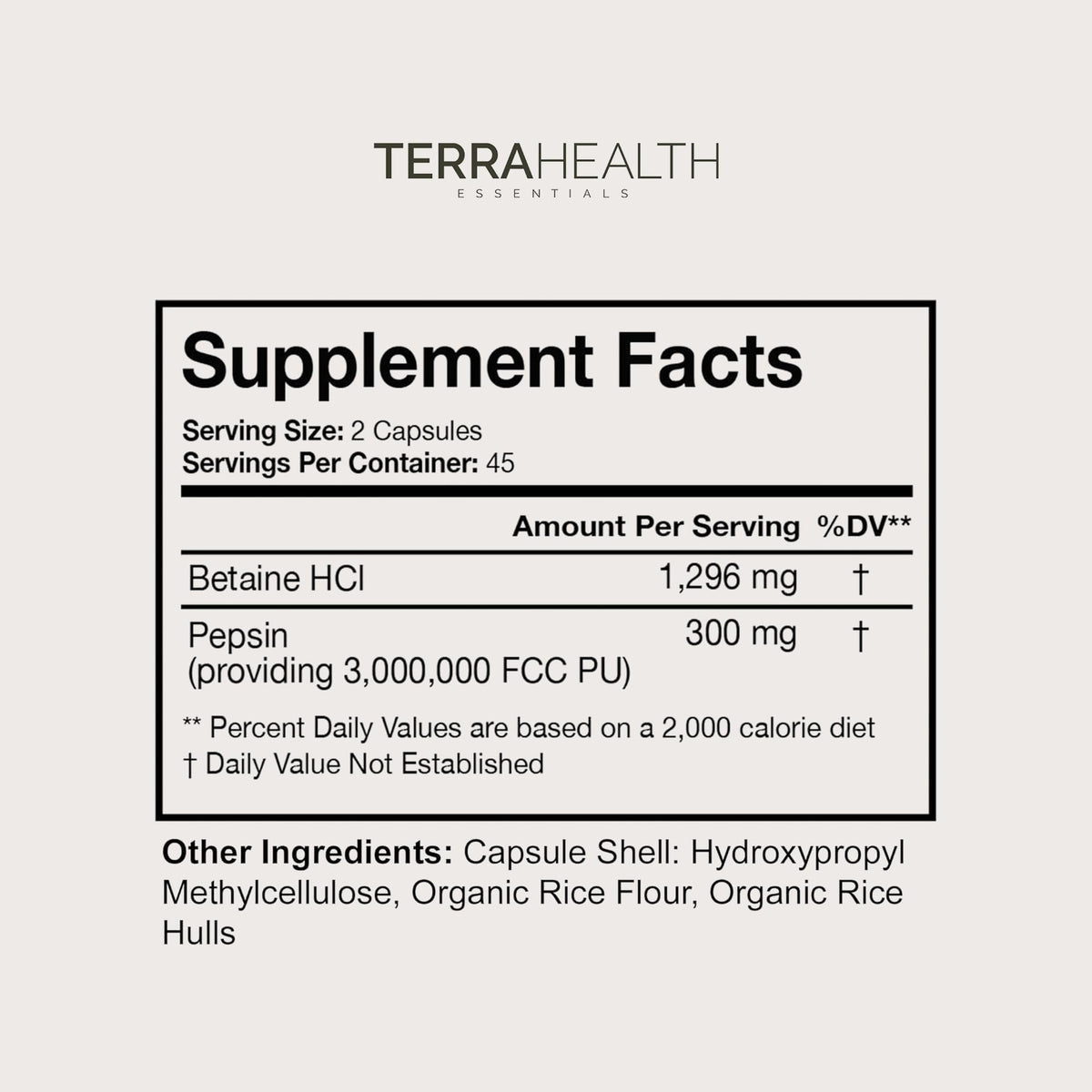 Terra Health Essentials Reflux Inhibitor - Digestive Supplement for Stomach Comfort, Acid Balance & Nutrient Absorption - Betaine HCL with Pepsin - Maple Wellness Supplements