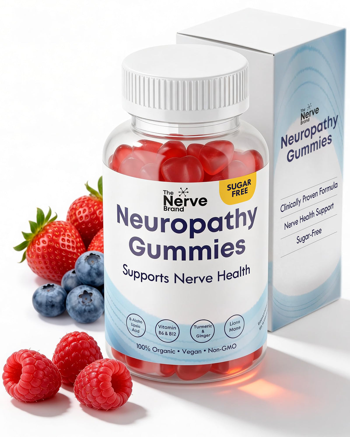 The Nerve Brand Neuropathy Support Gummies, 600 mg R Alpha Lipoic Acid Gummies with B1 B6 B12 and Lion’s Mane, Sugar Free Daily Nerve Health Supplement, 30 Day Supply - Maple Wellness Supplements