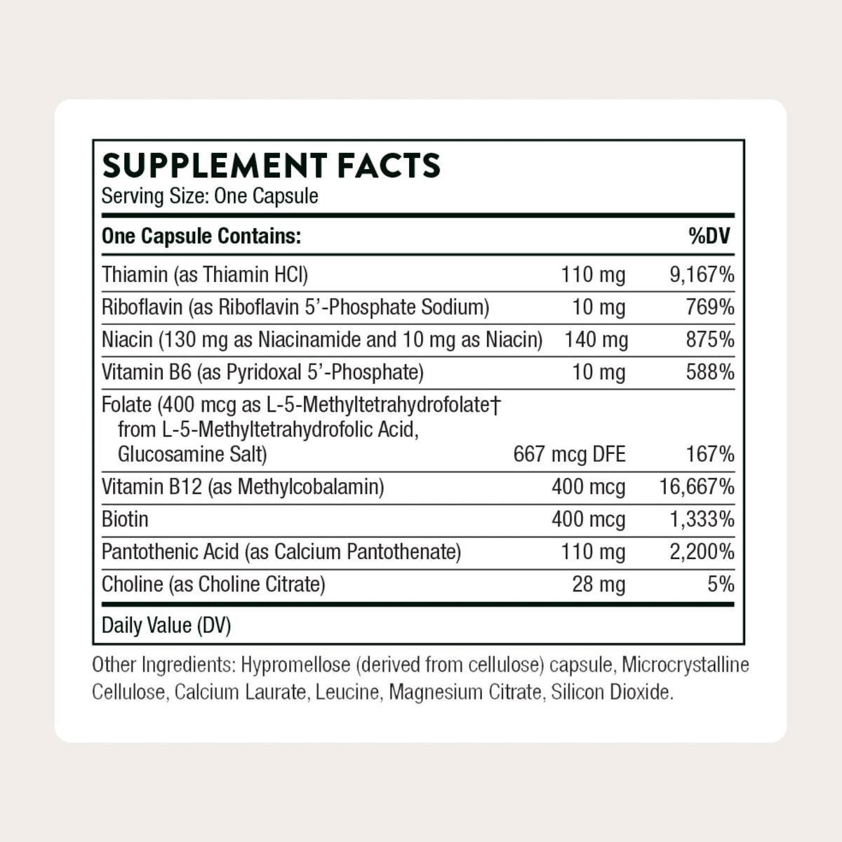 THORNE - Basic B-Complex - Tissue-Ready Vitamin B Complex Supplement with Choline - Supports Cellular Energy Production, Brain Health & Red Blood Cell Formation - Maple Wellness Supplements