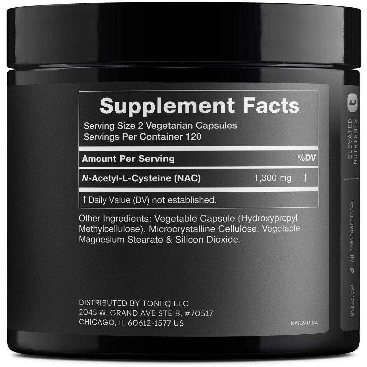 Toniiq 1300mg NAC - 4 Month Supply - Min. 98%+ Tested Purity - Ultra High Strength Bioavailable NAC Cysteine Supplement - 240 Vegetarian N Acetyl Cysteine Capsules -Lab Tested TQ - Maple Wellness Supplements