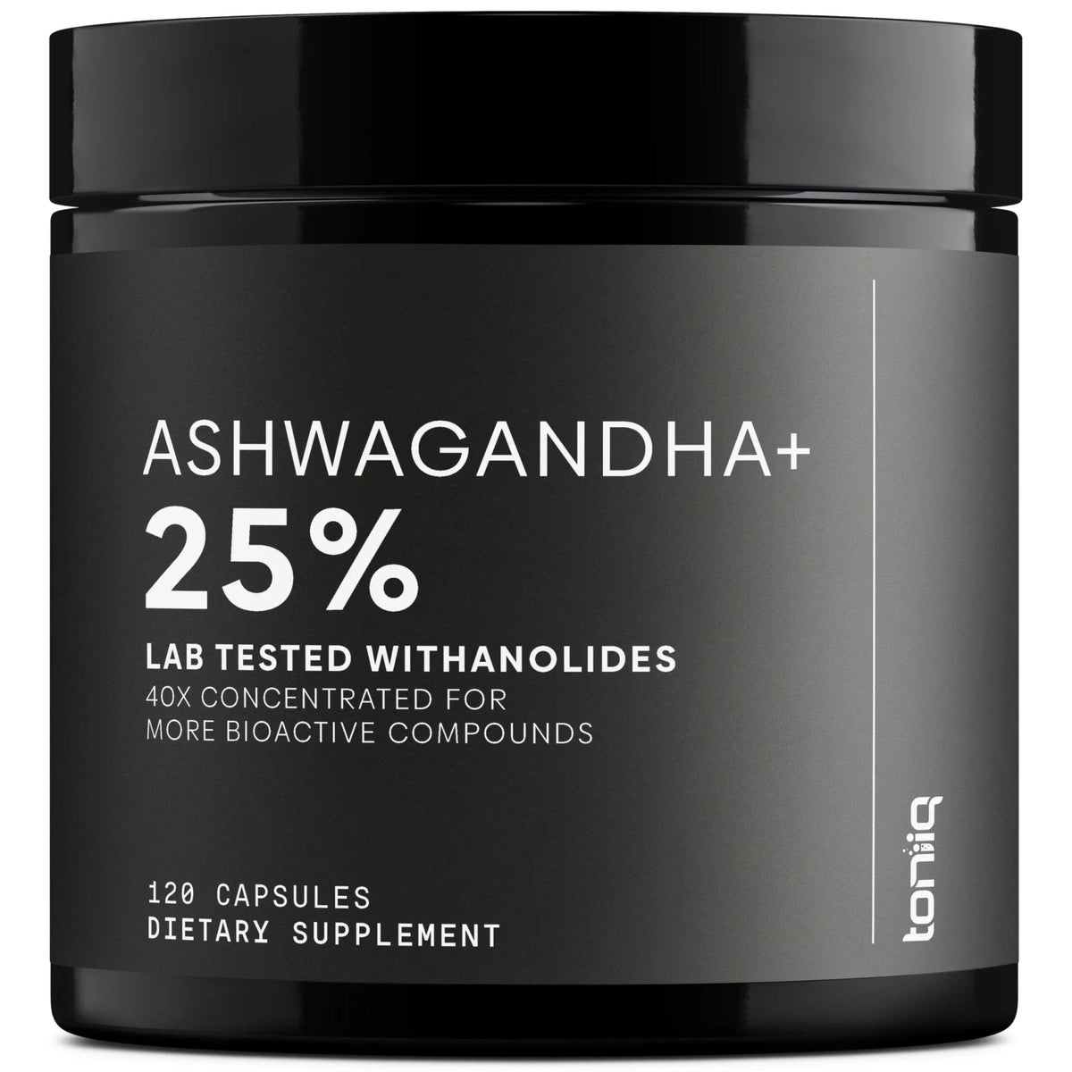 Toniiq Ashwagandha – 40:1 Concentrated Extract – 25% Withanolides – Wild Harvested in India – Highly Bioavailable with Black Pepper – Third-Party Tested – 120 Capsules - 1,300mg per Serving - Maple Wellness Supplements