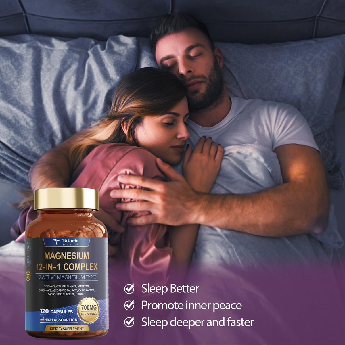 Totaria Magnesium Complex 700mg 12 in 1 Magnesium Supplement with Glycinate Citrate Malate Oxide Taurate Aspartate Orotate Magnesium Relaxation,Muscle,Heart Support, Vegan 120 Capsules - Maple Wellness Supplements