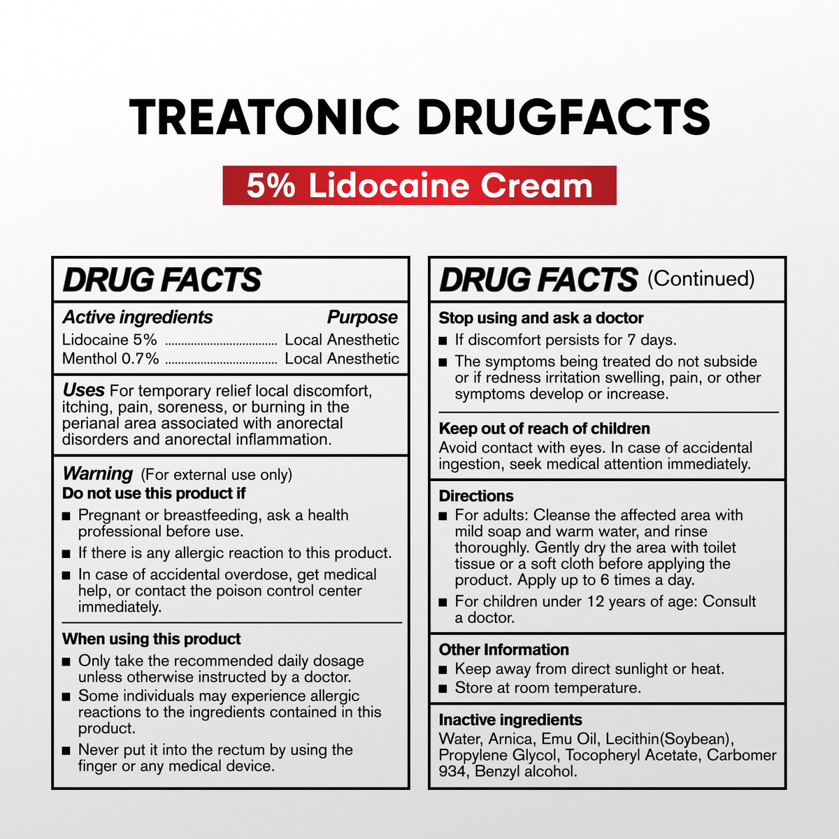 Treatonic 5% Lidocaine Numbing Cream: Lidocaine Cream for Pain Relief, Itching, Burning, Soreness, Hemorrhoid - Maximum Strength Topical Numb Cream - Fast Acting & Long Lasting Numbing Cream - 4.2 oz - Maple Wellness Supplements