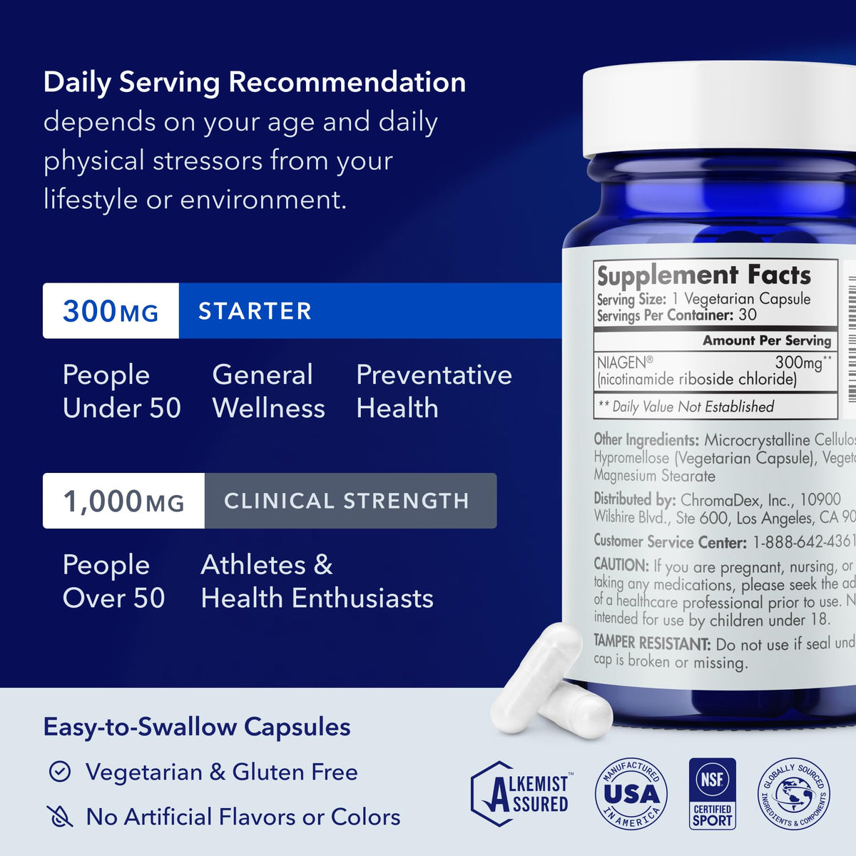 TRU NIAGEN Patented NAD Supplement for Brain Function, Anti Aging & Cell Regeneration, 300mg Niagen, 30 Servings | Supports Cellular Energy, Muscle | Nicotinamide Riboside (NR) Take 1 Daily | 1 Bottle - Maple Wellness Supplements
