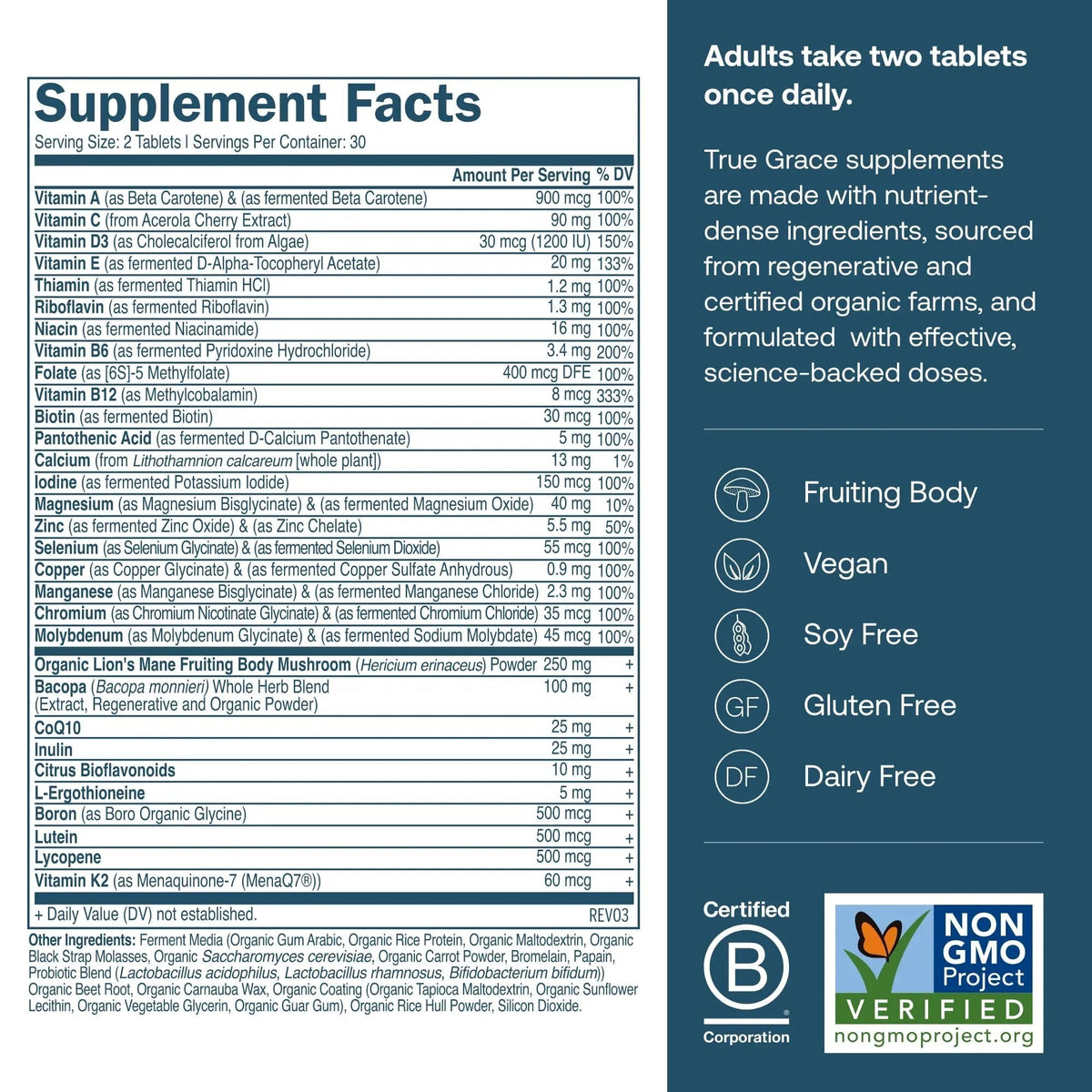True Grace Daily Men’s Multivitamin 50+ - 60 Easy-to-Swallow Tablets - Immune, Energy, Longevity & Memory Support - Maple Wellness Supplements