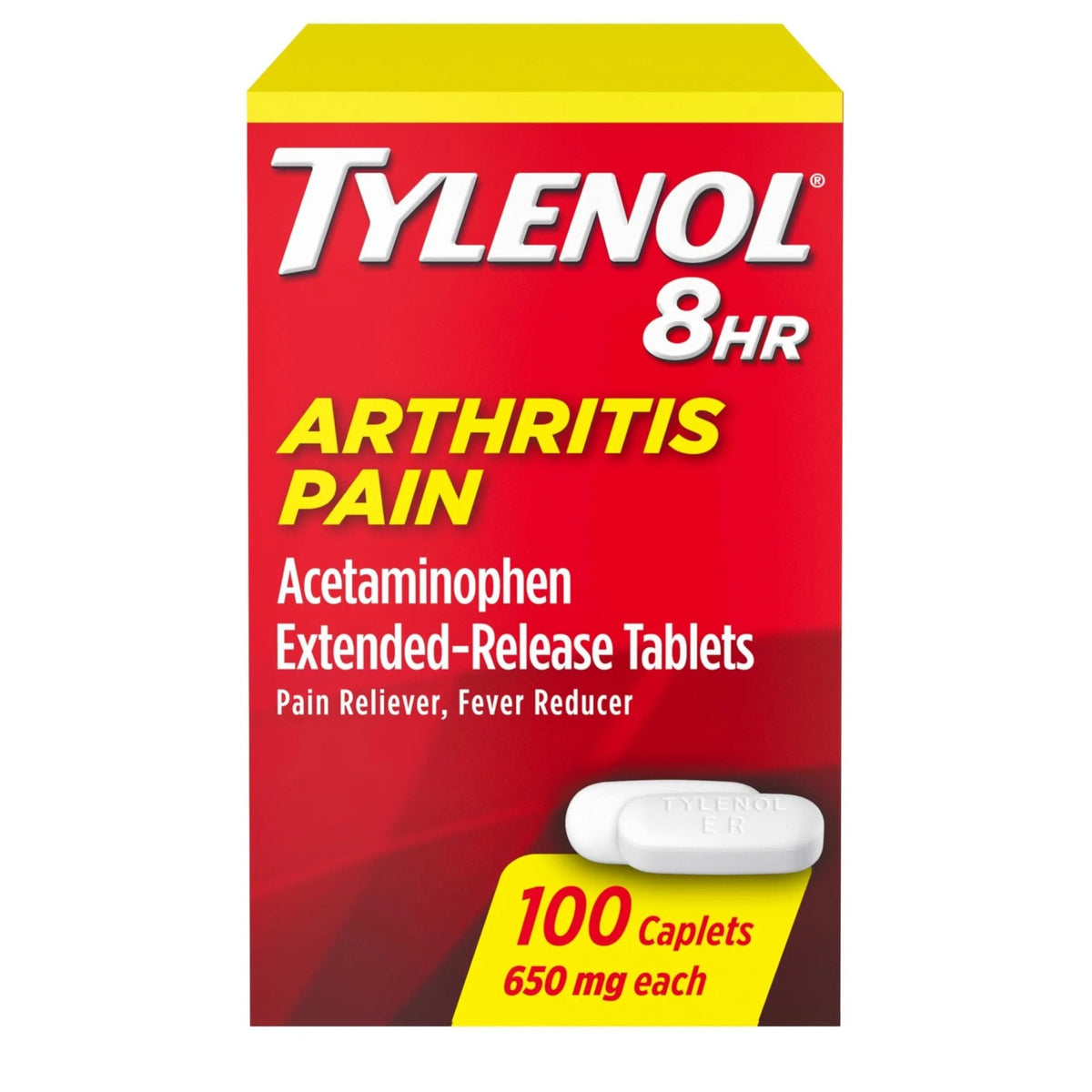 Tylenol 8HR Arthritis Pain Relief Caplets, Fast, Strong Pain Relief, 650 mg Acetaminophen for Minor Arthritis & Joint Pain, Fever Reducer, Extended Release, Won't Irritate Stomach, 100 Count - Maple Wellness Supplements