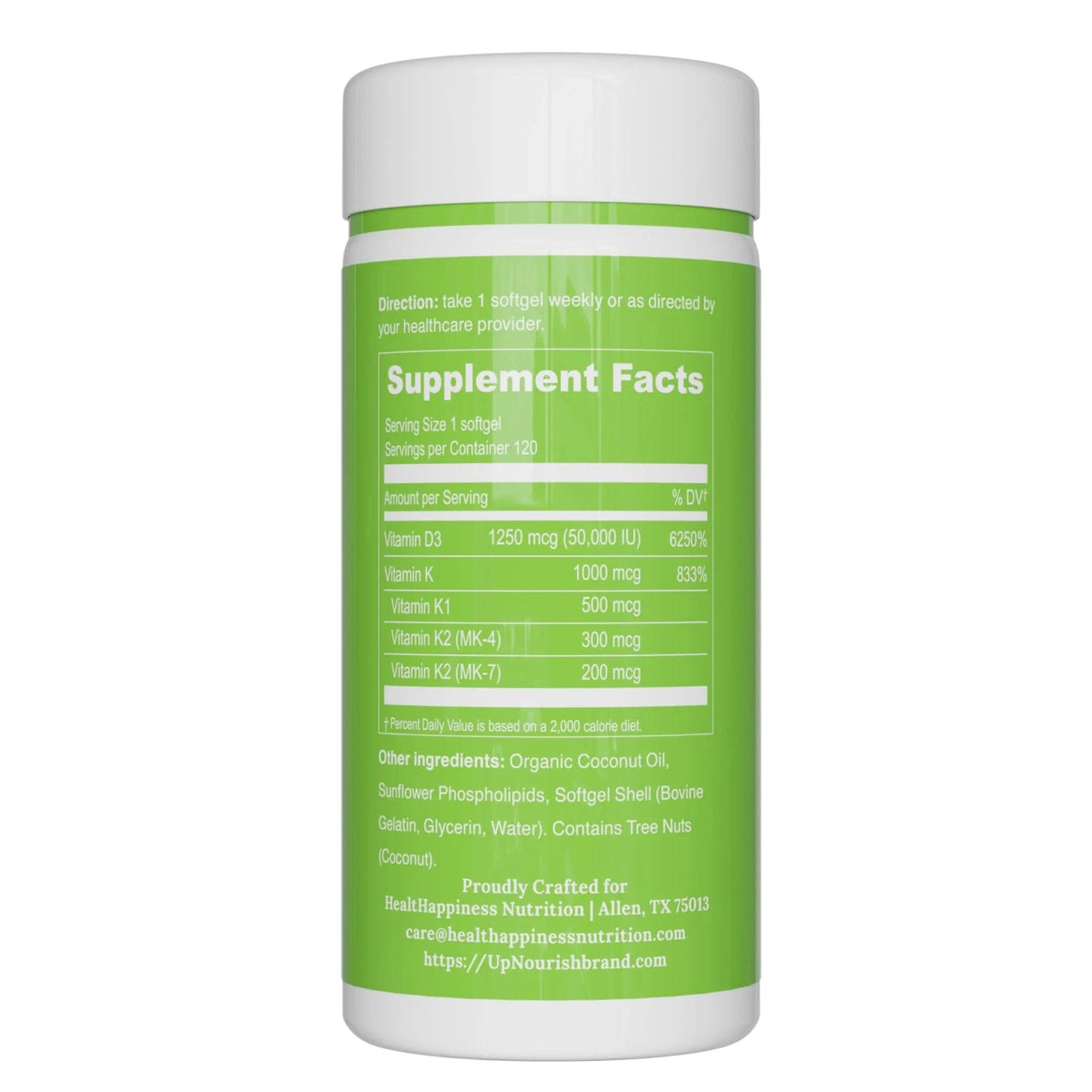 UpNourish Liposomal Vitamin D3 50000 IU (Vitamina D3 de 50000) with 1000 mcg Vitamin K, High Dose Vitamin D3 K2, Vitamin D 50000 IU with K1, K2 MK-4 and MK-7, 120 Mini Softgels - Maple Wellness Supplements