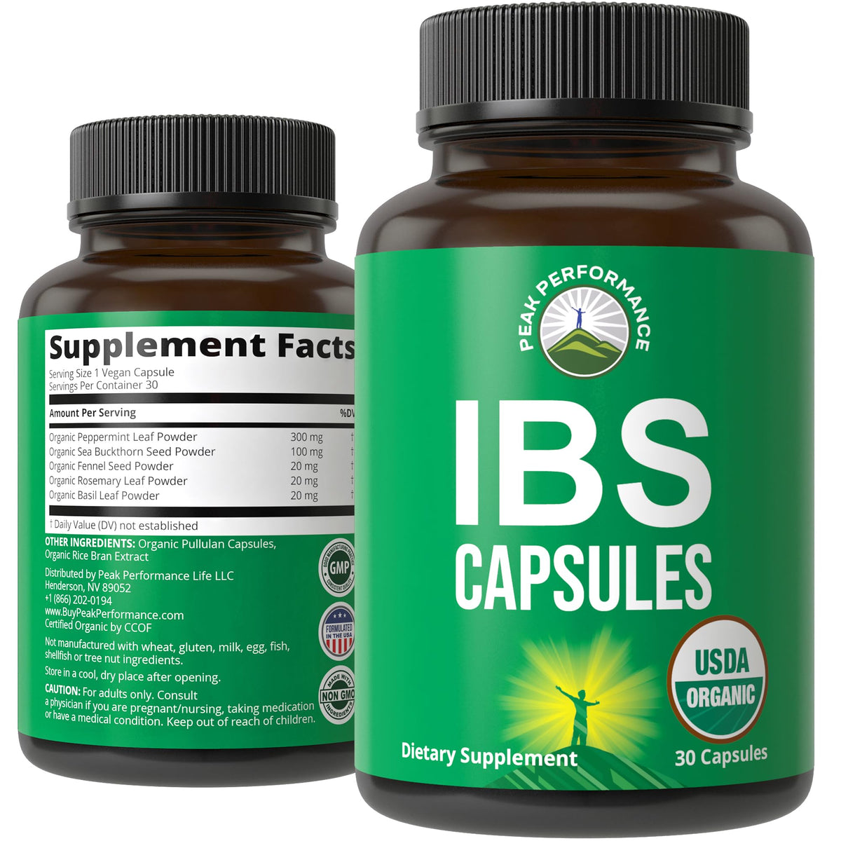 USDA Organic IBS Capsules for Relief, Ingestion, Bloating, Gas. Irritable Bowel Supplement with 5 Handpicked Organic Ingredients. Peppermint Oil, Sea Buckthorn, Fennel Seed, Rosemary Leaf, Basil Leaf - Maple Wellness Supplements