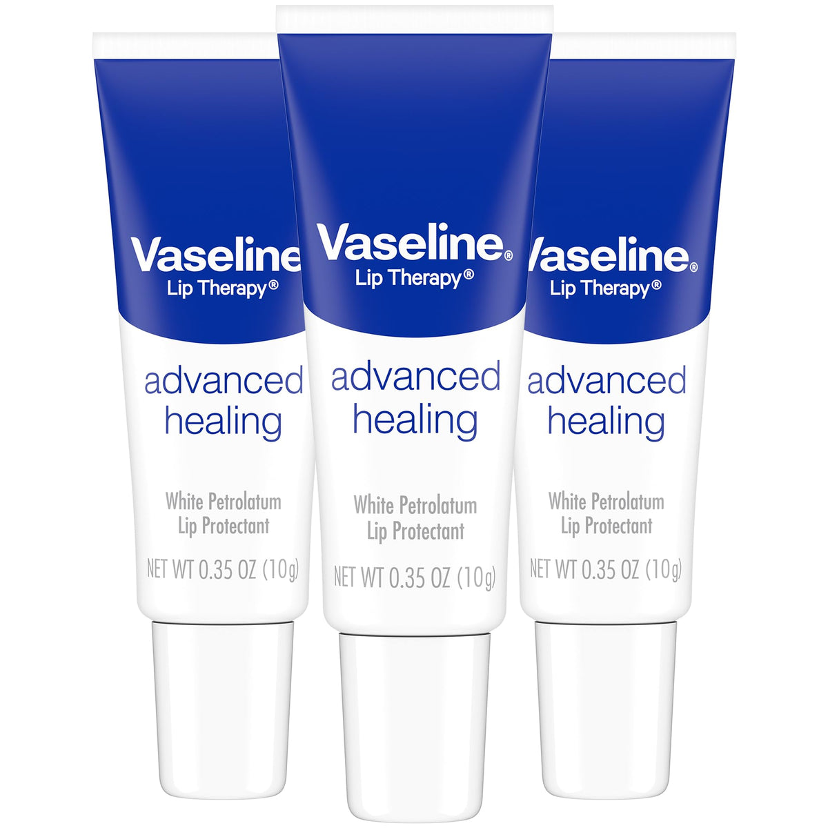 Vaseline Lip Therapy Advanced Healing 3-Pack – White Petroleum Moisturizing Lip Balm for Extremely Dry Lips, 0.35 Oz Ea - Maple Wellness Supplements