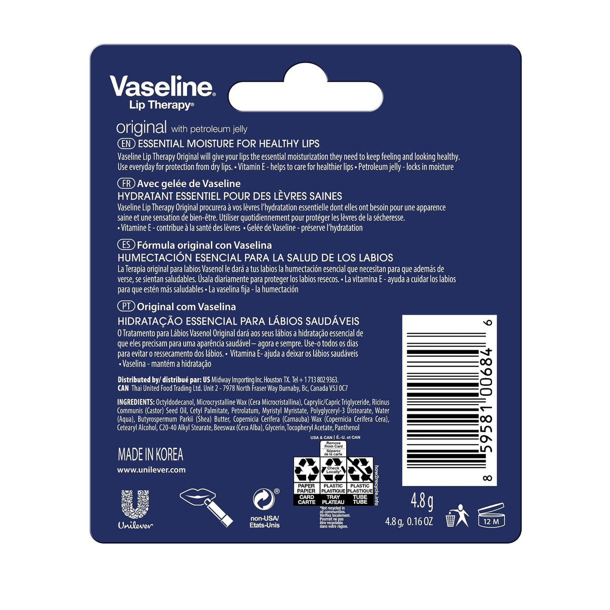 Vaseline Lip Therapy Care Original, Fast-Acting Nourishment, Ideal for Chapped, Dry, Cracked, or Damaged Lips - Maple Wellness Supplements