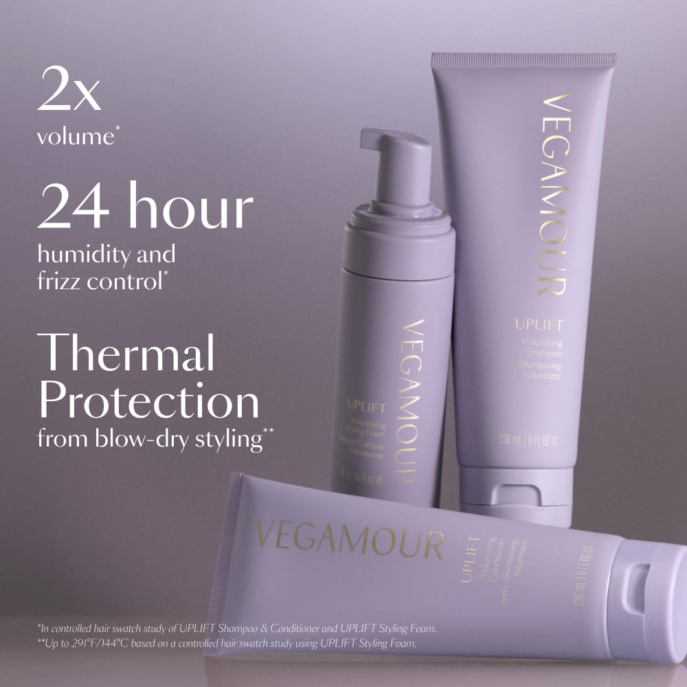 VEGAMOUR UPLIFT Volumizing Styling Foam, For fine, flat & thinning hair, Provides Volume & Resists Humidity, Non Sticky Formula, Bouncy Soft Hair - Maple Wellness Supplements