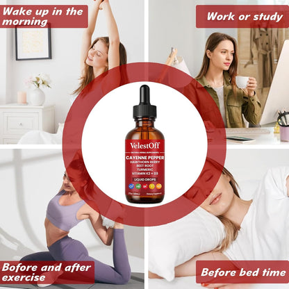 VelestOff Cayenne Pepper Drops - VelestOff Cayenne Circulation Blood Pressure Blend - Cayenne Pepper Hawthorn Beet Root Turmeric Vitamin K2 D3-2 OZ (2 PCS) - Maple Wellness Supplements