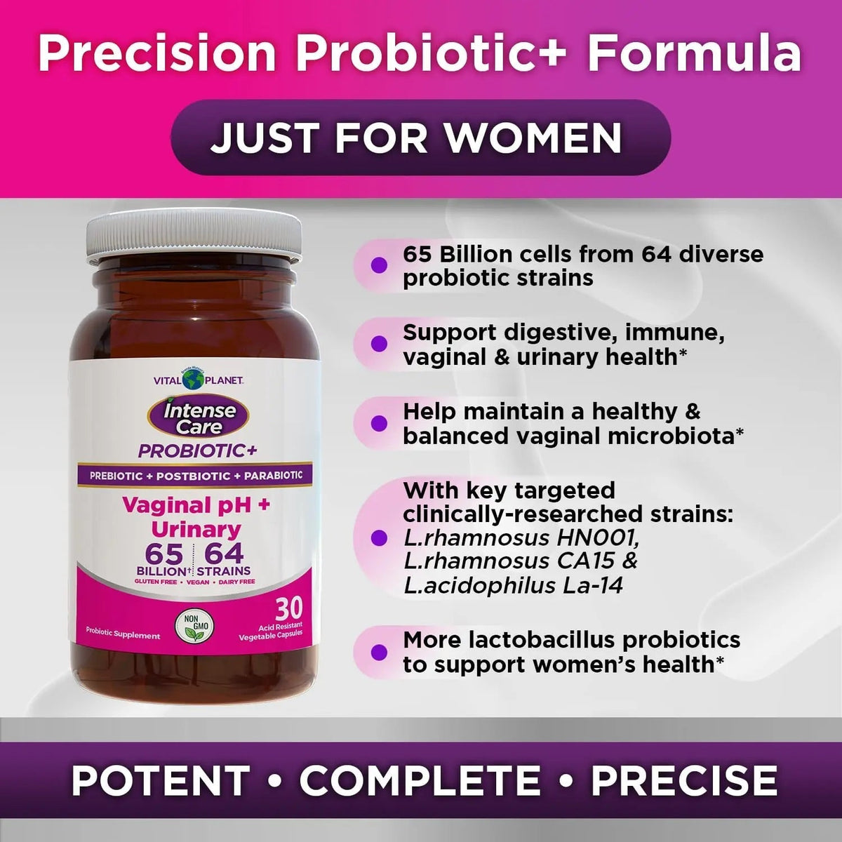 Vital Planet - Intense Care Vaginal pH & Urinary Probiotics, Prebiotics, Postbiotics, Parabiotics, 4-in-1 Refrigerated Supplement for Adults, 65 Billion CFU, 64 Strains, Digestive and Immune, 30 ct - Maple Wellness Supplements