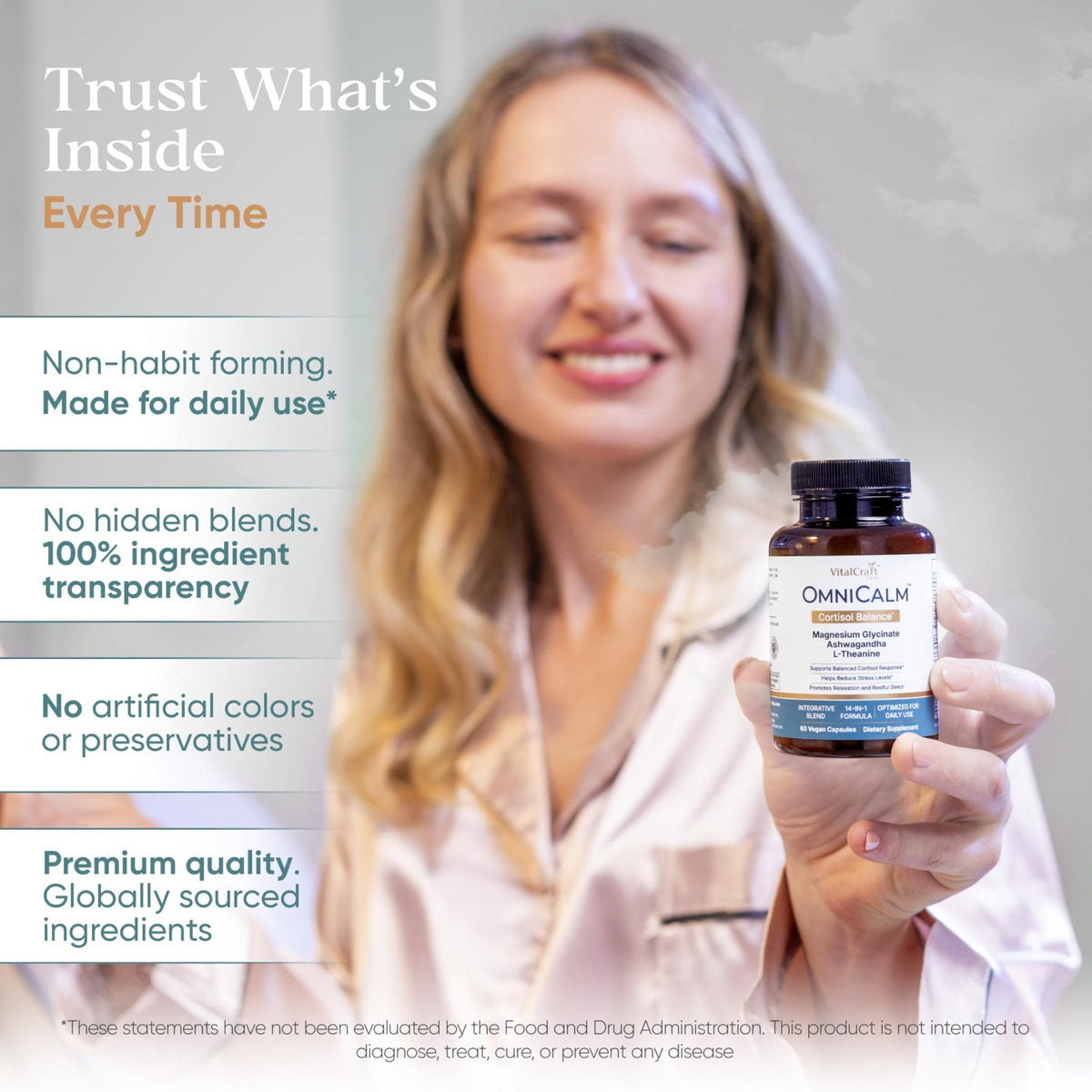 VITALCRAFT LABS OmniCalm Cortisol Supplements for Women & Men | Stress Relief & Sleep Support with Magnesium & Ashwagandha, L Theanine | 14-in-1 Cortisol Reducer, Manager, Detox – USA - Maple Wellness Supplements