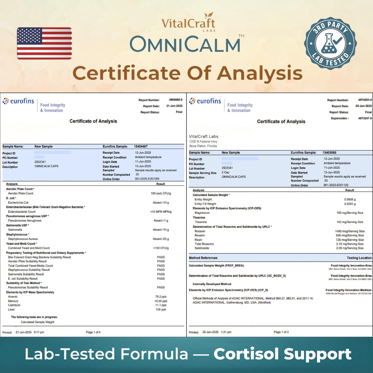 VITALCRAFT LABS OmniCalm Cortisol Supplements for Women & Men | Stress Relief & Sleep Support with Magnesium & Ashwagandha, L Theanine | 14-in-1 Cortisol Reducer, Manager, Detox – USA - Maple Wellness Supplements