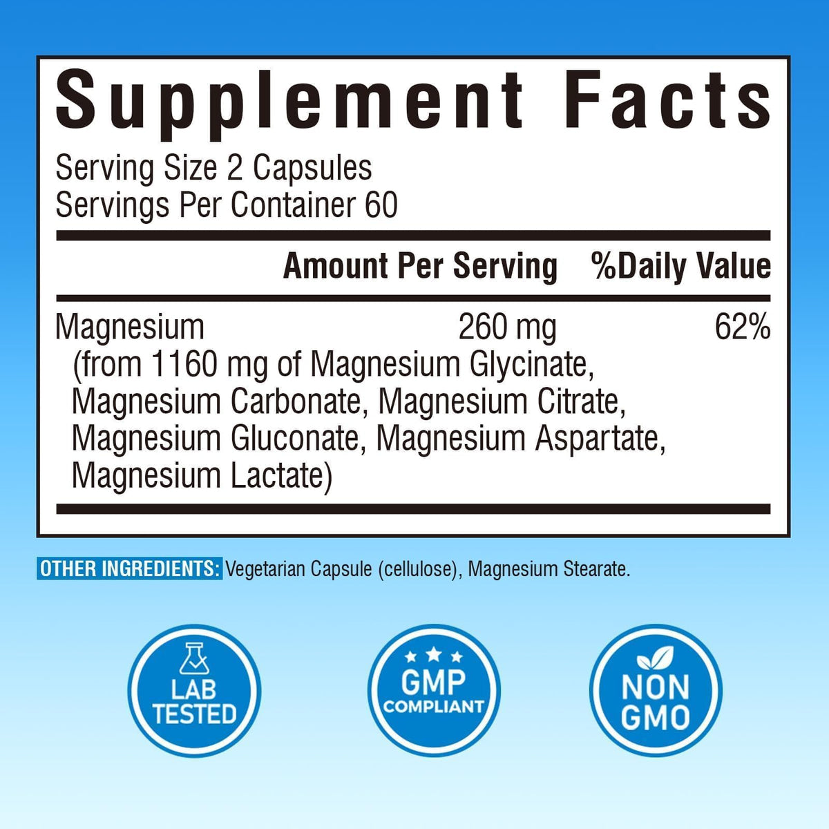 Vitalibre 6 in 1 Magnesium Complex for Women Men, 260mg Elemental Magnesium | Max Absorption | Chelated Magnesium Supplement for Bone, Relaxation & Nerves Support | Non-GMO, 120 Vegan Capsules - Maple Wellness Supplements