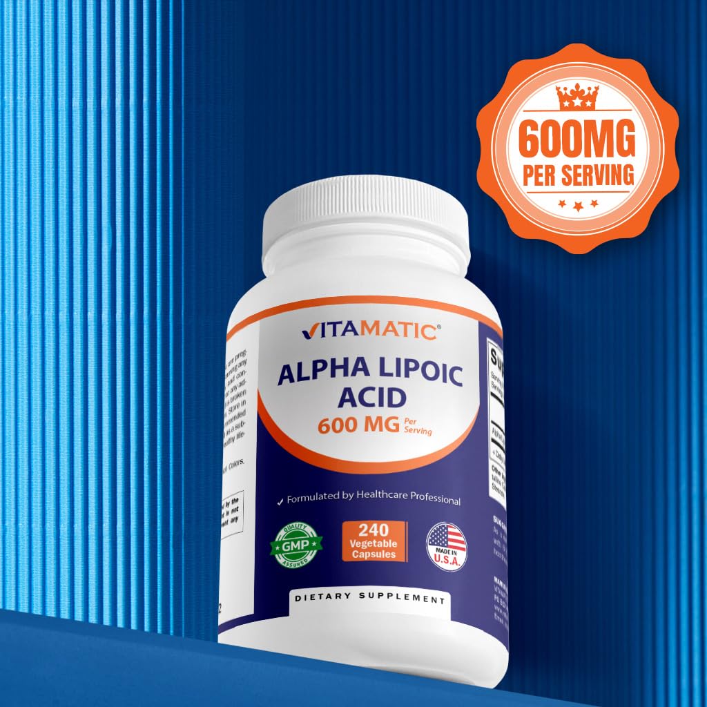 Vitamatic Alpha Lipoic Acid (ALA) 600mg Per Serving - 240 Vegetable Capsules - 120 Servings - Non-GMO & Gluten Free - Maple Wellness Supplements