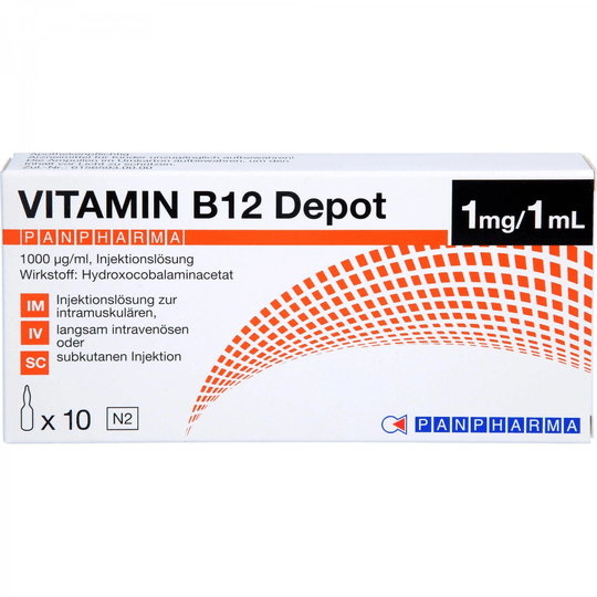 Buy ​VITAMIN B12 DEPOT PANPHARMA 1000 μg/ml 10X1 ml Hydroxocobalamin - Vitaza UK Supplements UK