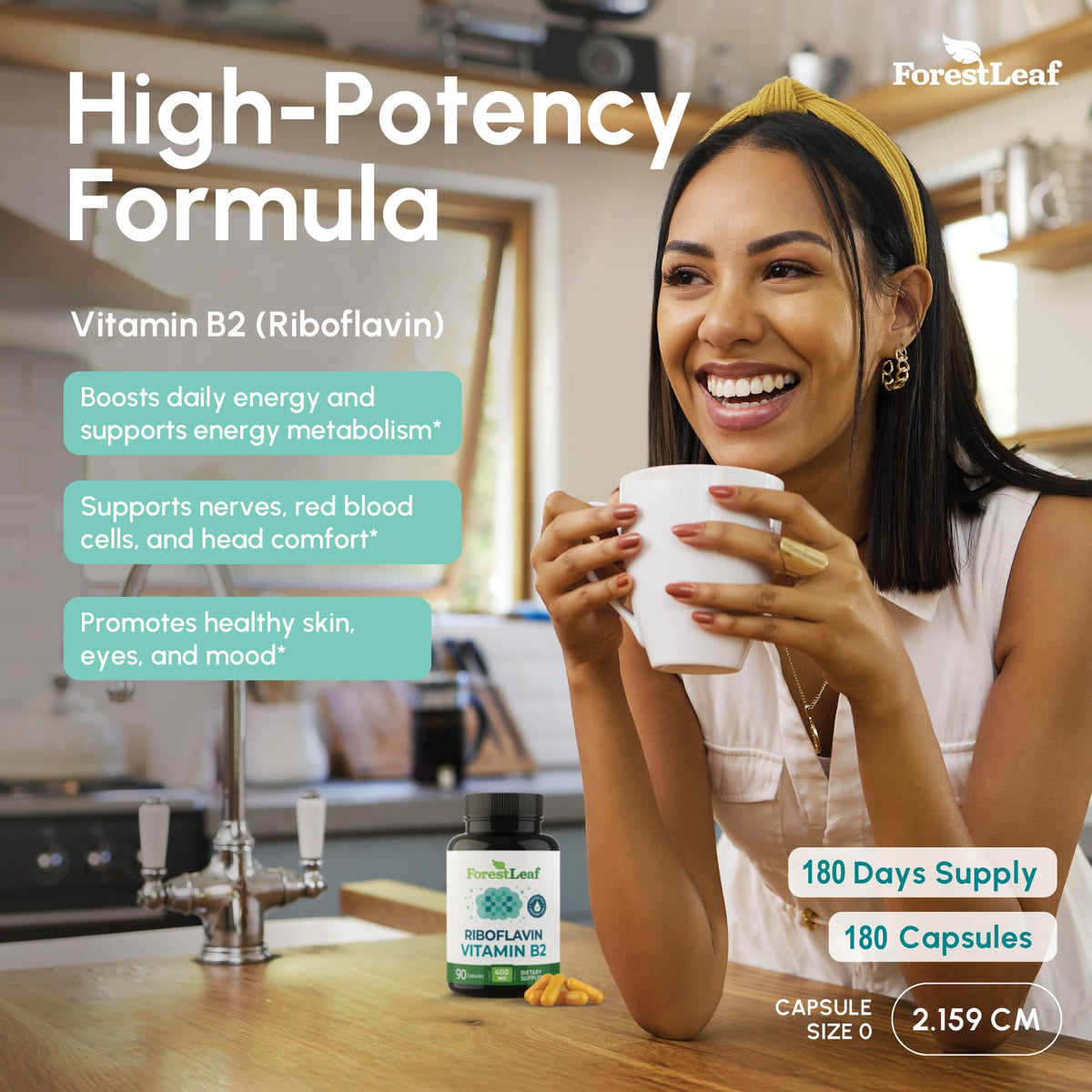 Vitamin B2 Riboflavin 400mg - Energy, Skin & Cellular Health Supplement - Nervous System Support - Vitamin B 2 Vit B - Non-GMO & Gluten Free - B2 Vitamin 400mg - Maple Wellness Supplements